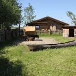 Steinzeithütten und Boot im Ferderseemuseum Bad Buchau