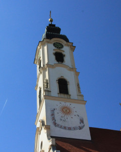 Kirchturm mit Sonnenuhr Wallfahrtskirche Steinhausen