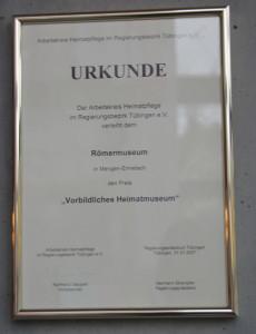 Auszeichnung Römermuseum Mengen Ennetach